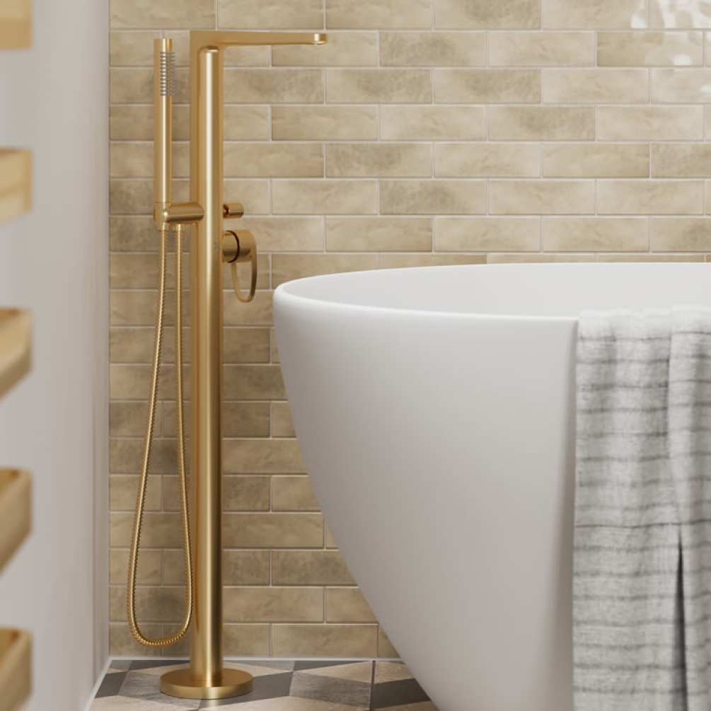 Crosswater Lazo Brushed Brass Floorstanding Bath Shower Mixer - Image 1